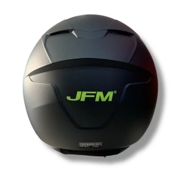 CASCO DEMI JET JFM 205 VISIERA LUNGA - nero opaco con cover, viti e logo giallo