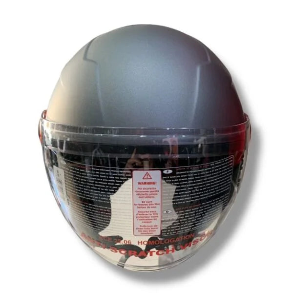 CASCO DEMI JET JFM 205 VISIERA LUNGA - antracite opaco con cover, viti e logo arancione