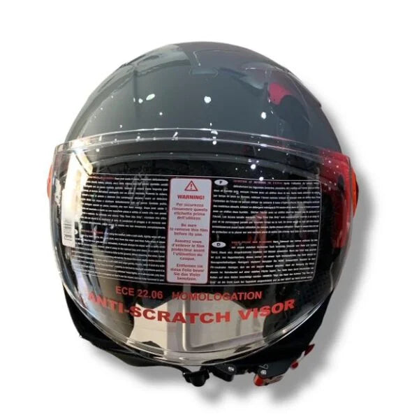 CASCO DEMI JET JFM 205 VISIERA LUNGA - grigio lucido con cover, viti e logo arancione