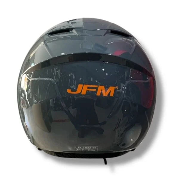 CASCO DEMI JET JFM 205 VISIERA LUNGA - grigio lucido con cover, viti e logo arancione