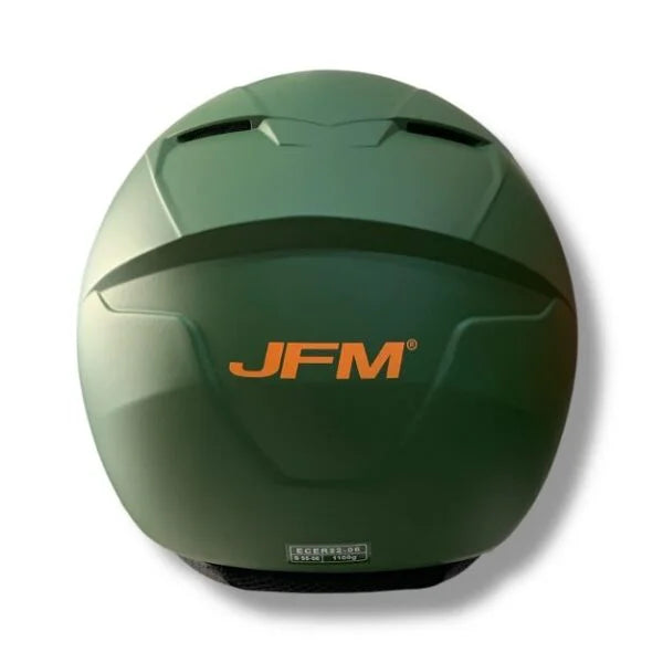 CASCO DEMI JET JFM 205 VISIERA LUNGA - verde militare opaco con cover, viti e logo arancione