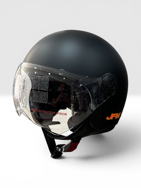 CASCO DEMI JET JFM 900 LUNCH TIME - nero opaco/arancio-giallo