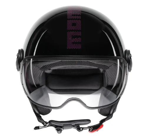 CASCO JET MOMODESIGN FGTR CLASSIC STRIPES GLITTER E2206 - nero lucido fucsia