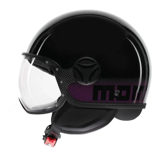 CASCO JET MOMODESIGN FGTR CLASSIC STRIPES GLITTER E2206 - nero lucido fucsia