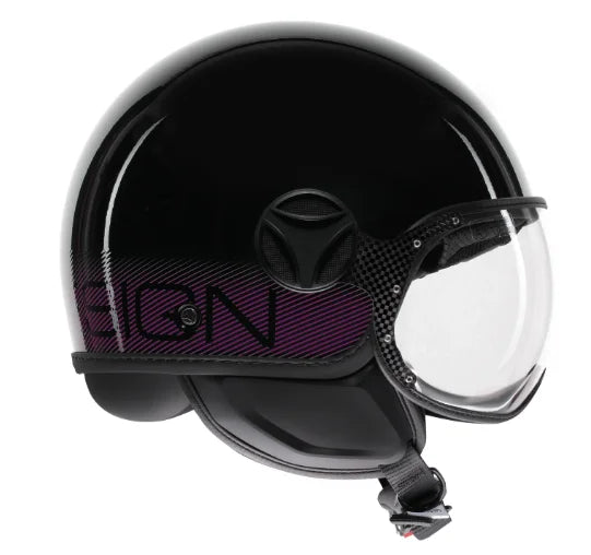 CASCO JET MOMODESIGN FGTR CLASSIC STRIPES GLITTER E2206 - nero lucido fucsia
