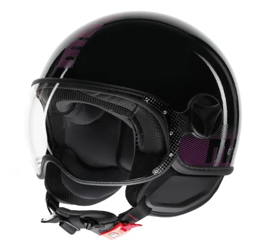 CASCO JET MOMODESIGN FGTR CLASSIC STRIPES GLITTER E2206 - nero lucido fucsia