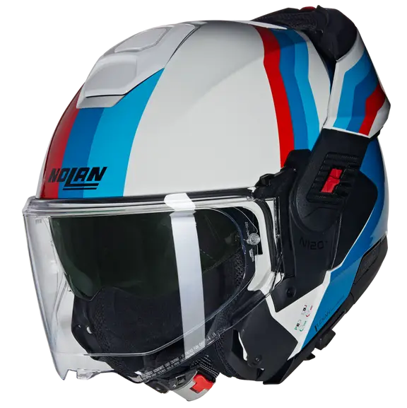 CASCO REVERSIBILE NOLAN N120-1 LINEO 347 - bianco, blu, rosso lucido