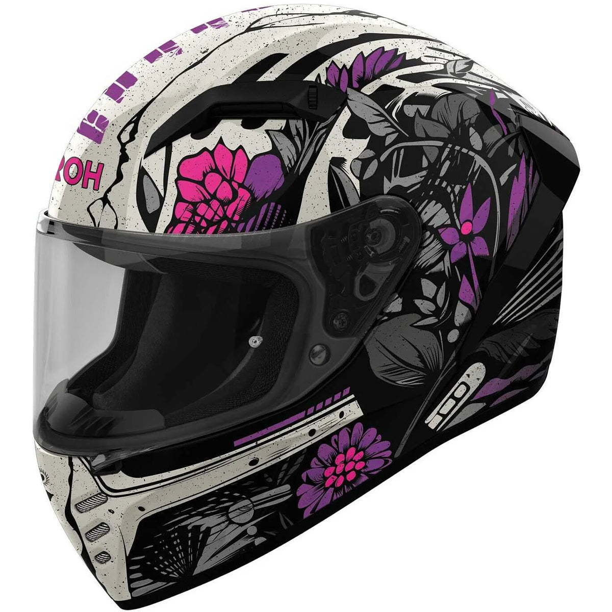CASCO INTEGRALE AIROH CONNOR BLOOM - bianco/nero/viola floreale lucido
