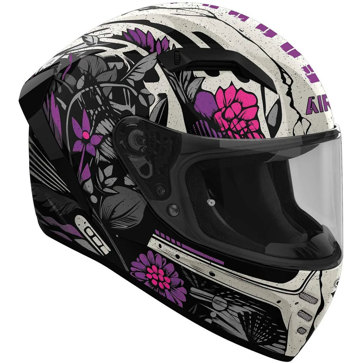 CASCO INTEGRALE AIROH CONNOR BLOOM - bianco/nero/viola floreale lucido