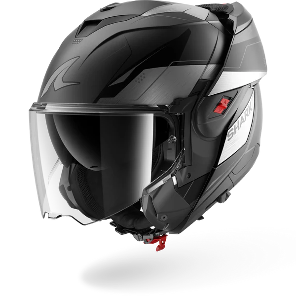 CASCO REVERSIBILE SHARK OXO MEKARIUM Mat AUK - antracite/cromo/nero opaco