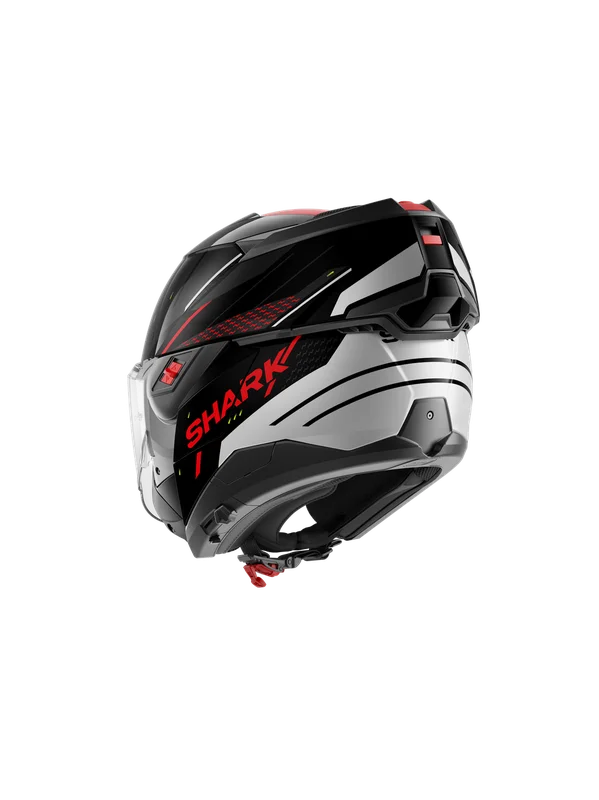 CASCO REVERSIBILE SHARK OXO RYDGER KSR - nero argento rosso lucido