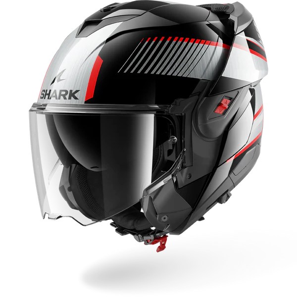 CASCO REVERSIBILE SHARK OXO SIKTER KUS - nero/cromo/argento lucido