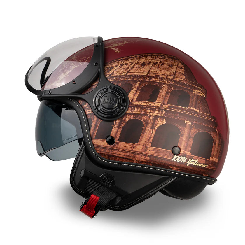 CASCO JET MM INDIPENDENT ROMA 3.0 A-VENTURA - rosso pompeiano, doppia visiera