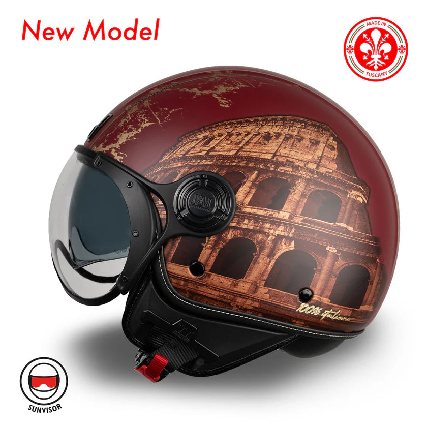 CASCO JET MM INDIPENDENT ROMA 3.0 A-VENTURA - rosso pompeiano, doppia visiera