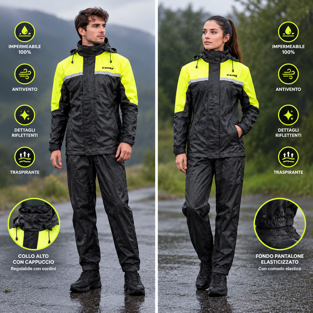 SET ANTIPIOGGIA CGM E31 FULL - nero/giallo fluo