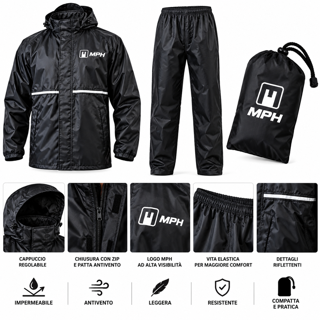 TUTA ANTIPIOGGIA MPH TEMPEST - 2 pezzi: giacca & pantalone - nero